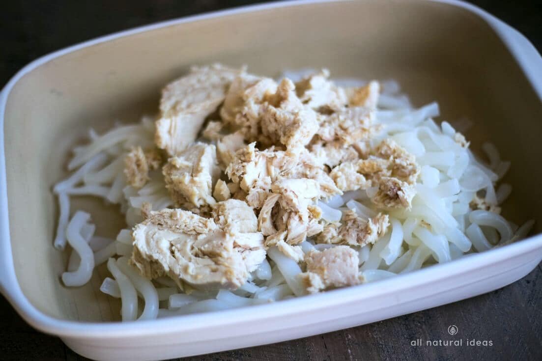 konjac ziti in casserole pan