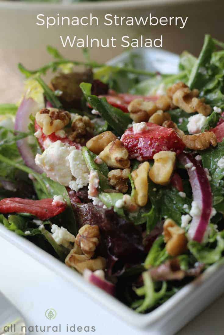 Easy spinach strawberry walnut salad with goat cheese